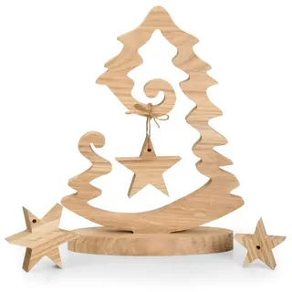 Kreative Feder Dekoobjekt Weihnachtsbaum-Aufsteller „Ornament“- im Set mit 3 Holz-Sternen, Weihnachts-Aufsteller Weihnachts-Deko beige|braun