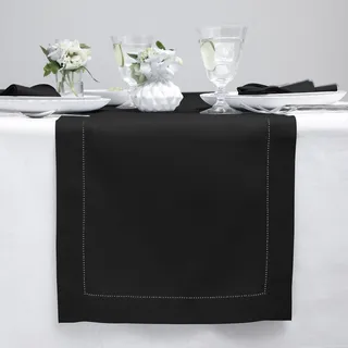 Solino Home Schwarzer Leinen Tischläufer,100% reines Leinen 14x120 Zoll langer Tischläufer für Herbst, Halloween, Erntedankfest,Klassischer Hohlsaum, handgefertigt aus europäischem Flachs