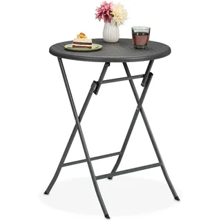 Relaxdays Gartentisch Rattan-Optik Ø 60 x 75 cm Grau