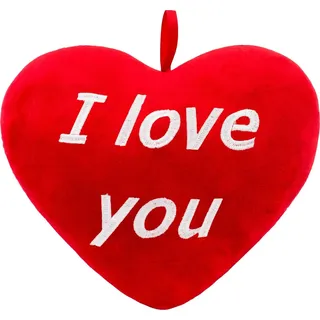 BRUBAKER Plüschkissen in Herzform - I Love You - Rot 32 cm - Herzkissen Bestickt