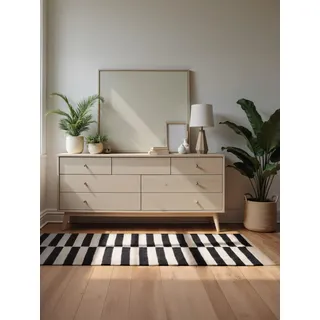 HANSE HOME Vika schwarz-weiss", schwarz-weiß Schwarz natur weiß), B:80cm H:5mm L:150cm, Wolle, Teppiche, Handgewebt, Wolle, Natur, Läufer, Wohnzimmer, Schlafzimmer, Streifen
