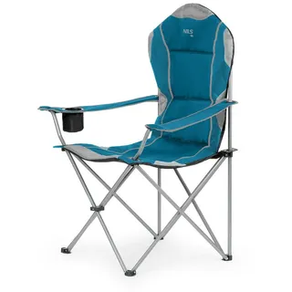 NILS CAMP Campingstuhl Klappstuhl Faltstuhl Anglerstuhl (Spar-Set, 1 St), klappbar, Getränkehalter, gepolstert, bis 130 kg blau