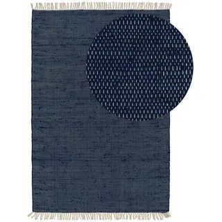 benuta Baumwoll-Teppich Tom Dunkelblau, 160 x 230 cm - Handgewebter Wohnzimmer Teppich - 100, Recycelte Baumwolle - für Fußbodenheizung geeignet,