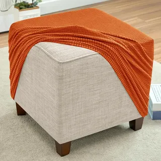 RTSFKFS Hockerbezug Quadratisch 40×40 45×45 50×50 55×55 60×60 80×80 cm, Elastische Hülle für Fußhocker, Sitzhocker, Sofa und Fußbank(Orange,51x51cm)