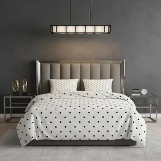 Bettwäsche 135x200 Punkte Schwarz Weiß Design, 2teilig - Geometrisch Kreise Bettbezug und 1 Kissenbezug 80x80, Wendebettwäsche, Schlafzimmer Deko, Mikrofaser, mit Reißverschluss SD-1253