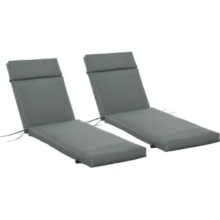 Outsunny 2er Set Auflage für Sonnenliege, Flammhemmend Liegenauflage mit Bänder für Gartenliege 8cm dick Polsterauflage Liegestuhl Kissen für Gartenmöbel, Auflagen für Deckchair 196x55x8 cm Dunkelgrau   Aosom