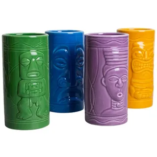 The Source Becher Tiki Totem Becher - Hawaii Trinkgläser aus Keramik im 4er Set
