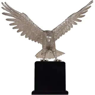Casa Padrino Luxus Bronzefigur Adler Silber / Schwarz 40 x 20 x H. 37 cm - Versilberte Bronze Skulptur mit Sockel - Schreibtisch Deko - Wohnzimmer ... - Silber/Schwarz