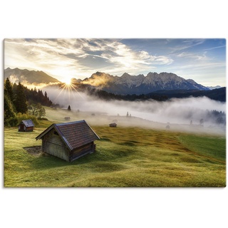 Wandbild ARTLAND "Herbst in Bayern" Bilder Gr. B/H: 90 cm x 60 cm, Leinwandbild Berge & Alpenbilder Querformat, 1 St., beige (naturfarben) Kunstdrucke