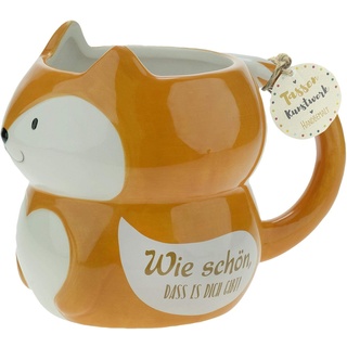 GRUSS & CO Figuren-Tasse "Fuchs" | 3D Tasse in Fuchs-Form, Dolomite, 50 cl, mit Geschenkanhänger, Orange | Geschenk, Dekoartikel | 46342