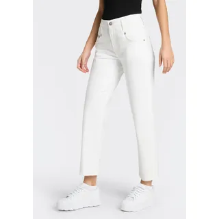 Straight-Jeans HERRLICHER "Breezy Cropped Denim White Stretch", Damen, Gr. 30, N-Gr, silk, Denim/Jeans, Obermaterial: 97% Baumwolle, 3% Elasthan, unifarben, straight fit 7/8-Länge, Jeans Straight-Jeans, High Waist