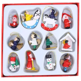 12-teiliger handbemalter Weihnachtsbaumschmuck aus Holz, 12 Weihnachtsbaumanhänger Figuren als Deko für Adventskranz, Geschenke, Baumschmuck, Christbaumschmuck
