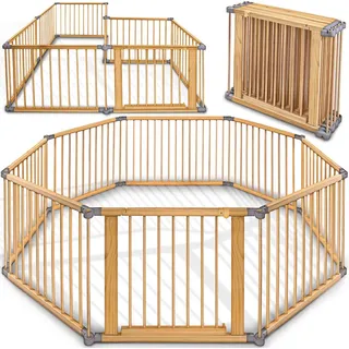 KIDUKU KIDUKU® 7,2 Meter Laufgitter grau XXL klappbar inkl. Tür, bestehend aus 8 Elementen, individuell formbar Laufstall Absperrgitter - Grau