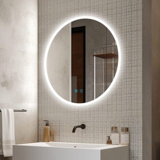 LED Spiegel Bad rund mit Beleuchtung dimmbar Kaltweiß Warmweiß mit Speicherfunktion 50cm Badezimmer Beleuchteter Wandspiegel Antibeschlag Wandschalter oder Touchschalter Energieeinsparung