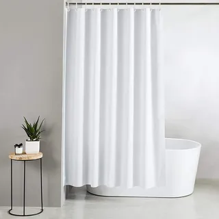 Blue Canyon Duschvorhang, extra lang/breit, 100% Polyester, antibakterielle Oberflächenbehandlung, wasserabweisend, beschwerter Saum, 200 x 200 cm, 12 verstärkte Ösen mit Haken, Weiß