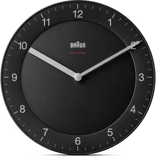 Braun Klassische Funkwanduhr Mitteleuropäische Zeitzone (MEZ/GMT+1) mit ruhigem Uhrwerk, leicht lesbarem Zifferblatt mit 20 cm Durchmesser in Schwarz, Modell BC06B-DCF.