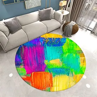 Morbuy Rund Teppich Wohnzimmer Flanell Kurzflor Teppiches, 3D Malerei Graffiti Drucken klein Teppich Waschbar rutschfest Krabbelmatte für Kinderzimmer Schlafzimmer Dekoration (160cm,Farbe)