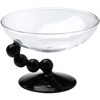FashionCha Glass Dessert Bowl Elegante Dessert Schale Becher Fuß Beaded Glas Multifunktionale Snackschale Glasbehälter Vintage für Wohnzimmer Esszimmer, Schwarz
