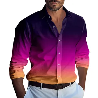 Hemd Herren Langarm Casual Gradient Druck Button Down Hemden Lässige Loose Fit Beach Shirt Freizeithemd Leicht Strandhemd Männer Businesshemd Outdoor Langarmhemd Streetwear Herrenhemden