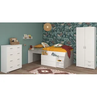 Parisot Jugendzimmer-Set Milky, (in weiß, 3-teilig, 3-tlg., Hochbett, Kommode und Kleiderschrank), mit viel Stauraum weiß