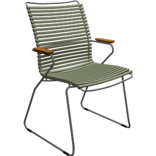 2x Houe, Gartenstühle, CLICK Armlehnenstuhl mit großer Rückenlehne und Bambusarmlehnen Stahlgestell