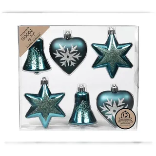 inges magic & goodz Inge-glas Weihnachtskugeln Formen dekoriert Kugeln Kunststoff 9cm 6er Set petrol
