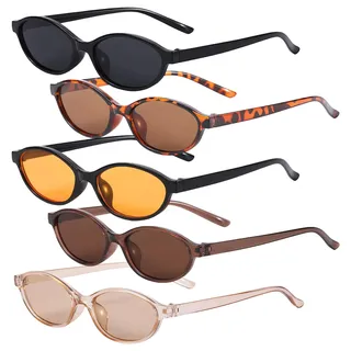 Lwezgi 5 Stück Ovale Sonnenbrille DamenSonnenbrille Damen Oval, Retro Vintage Design, UV-Schutz, für Alltag und Outdoor, Verschiedene Frames und Linse