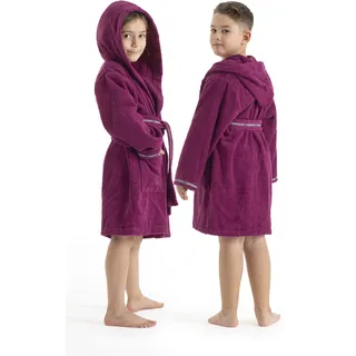 Bruno Banani Kinderbademantel Danny, Ideal für Zuhause, Schwimmbad oder im Urlaub, Langform, Walkfrottee, Kapuze, Gürtel, mit Logostreifen, aus 100% Baumwolle rosa 140/146 | 91 cm