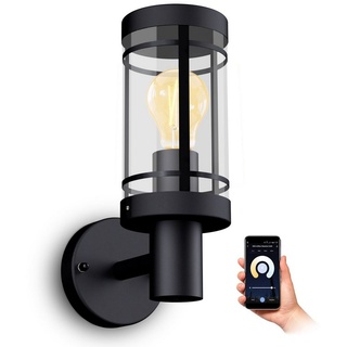 SSC-LUXon MIENTO Wandleuchte Außen wetterfest IP44 mit Smart E27 LED Vintage Birne - Wandlaterne schwarz Steuerung per App & Sprache