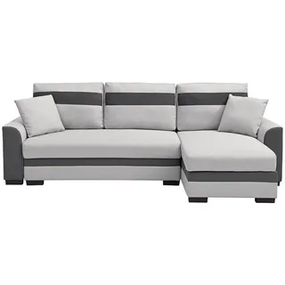 Vente-Unique Schlafsofa, Hellgrau, Leder, Textil, Uni, 4-Sitzer, 242x88x135 cm, Wohnzimmer, Sofas & Couches, Schlafsofas