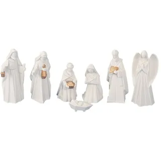 Geschenkestadl Krippenfiguren Set 7 teilig Krippe Weihnachten Figuren weiss Gold