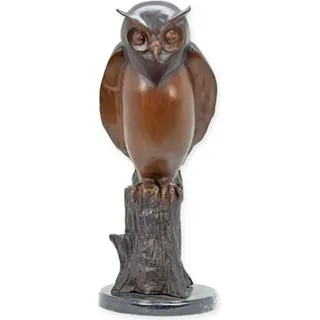 Casa Padrino Luxus Bronze Deko Figur Eule Braun / Grau / Schwarz 21 x 20 x H. 50 cm - Bronze Deko Skulptur - Schreibtisch Deko - Deko Accessoires -...