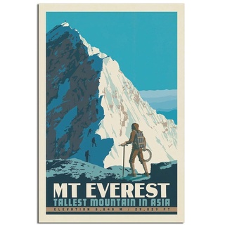 RQSY Vintage-Reise-Poster Everest-Highst Mountain in Asien, Leinwand-Kunst, Poster, Bild, modernes Büro, Familie, Schlafzimmer, dekorative Poster, Geschenk, Wanddekoration, Malerei, Poster, 20 x 30 cm
