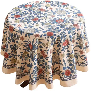 patdrea Designer-Tischdecke für runden Tisch, Vintage-Leinen, Blätter- und Blumenmuster, Bauernhaus-Dekoration, Abdeckung für Küche, Esszimmer, Weihnachten, Thanksgiving, Durchmesser 140 cm, Ivar a