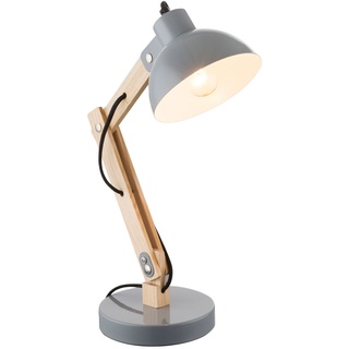 Tischlampe Tischleuchte Beistelllampe Leseleuchte Schreibtischlampe, Landhaus Holz natur Metall grau, 1x E27 Fassung, LxBxH 31x16x42,5cm
