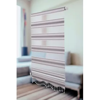 PlisseeOnline Doppelrollo Klemmfix ohne Bohren Grau Weiß Glitzer mit Perlen Duo Rollo für Fenster und Türen Plissee Rollo Gardine 50 x 150 cm Blickdicht Klemmrollo mit Perlen Seitenzugrollo