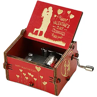 Gravierte Spieluhr,Vintage Spieluhr, Rote Vintage Spieluhr mit geschnitztem Mechanismus aus, Paargeschenke für Weihnachten, Geburtstag, Valentinstag, Handkurbelgeschenk für Liebhaber Luckxing