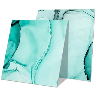 Hiseng Fliesenaufkleber, Marmor Stil Wasserdicht Ölfest Stickerfliesen Mosaik Marmor Deko Selbstklebende Fliesenfolie für Badezimmer Wohnzimmer Küche, 20x20cm (Türkis,12 Stück)