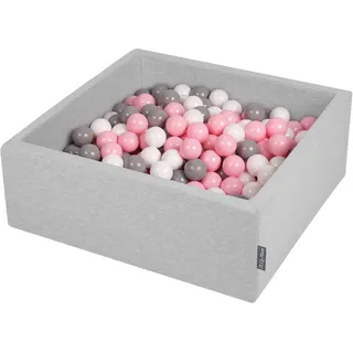 KiddyMoon Bällebad 90X30cm/200 Bälle ∅ 7Cm Bällepool Mit Bunten Bällen Für Babys Kinder Quadrat, Hellgrau:Weiß/Grau/Rosa