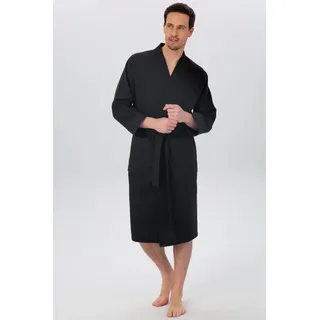 my home Unisex-Bademantel Vanessa, ideal für Sauna & Spa, Hotelbademantel, Morgenmantel, Langform, Baumwolle, Kimono-Kragen, Gürtel, Taschen, Damen & Herren, Waffelpiqué, sehr leichte Qualität, S-3XL schwarz XL