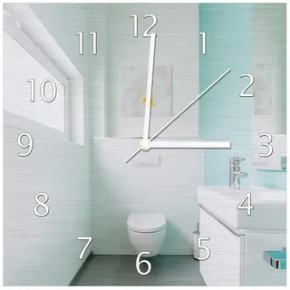 Wallario Wanduhr Badezimmer Gästetoilette Innenansicht - WC und Waschbecken (Aluverbunduhr) grün