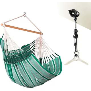 LA SIESTA®- Habana Hängesessel Comfort Size + Befestigungsset für Entspannung & Stil: 360° Drehgelenk, hochwertiges Bambusholz - GOTS-zertifizierte Baumwolle (Agave)