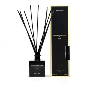 Asphald Raumduft Cereria Molla 1899 Mikado Bulgarian Rose & Oud Diffuser Premium (Set, 1 Raumduft mit Duftstäbchen), Exquisites Design schwarz