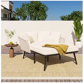 Celya Gartenliege 2-Sitzer Gartensofa,Sonnenliege Gartenlounge, mit 2 Kissen und 2 Polster weiß