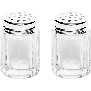 Brillibrum Design Mini Salzstreuer Glas Streuer mit 999 Feinsilber Deckel Ministreuer Handmade Streuer Set Salz & Pfefferstreuer (8-Eckig, 2 Streuer ohne Tablett)