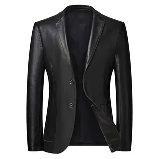 Sawmew Herren Große Größe Lederjacke Leder-Sakko Slim Fit Anzugjacken Blazer Eleganter Freizeitanzug Einreihig 2 Knopf Lederanzug Jacke Casual Fashion Lederjacke XL-7XL - XL