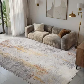 Calore Teppiche für Wohnzimmer, Schlafzimmer, Esszimmer, Rutschfester, weicher Kurzflor-Teppich, Abstrakter Grauer schicker Teppich für einfache Reinigung (Abstraktes Grau, 160 x 200 cm)