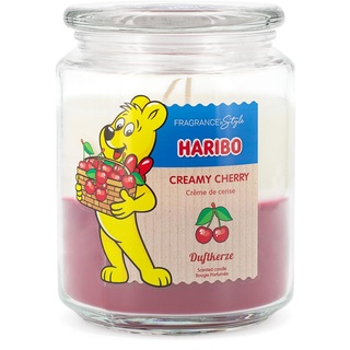 Haribo Duftkerze im Glas mit Deckel | Creamy Cherry | Duftkerze Fruchtig-Süß | Kerzen lange Brenndauer (100h) | 2 Schichten Kerze im Glas | Duftkerze Groß (510g)