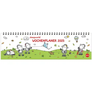 sheepworld Wochenquerplaner 2025: Praktischer Tischquerkalender mit Spiralbindung und niedlichen Schaf-Cartoons. Liebevoll illustrierter Tisch-Kalender. (Tisch-Querplaner Heye)