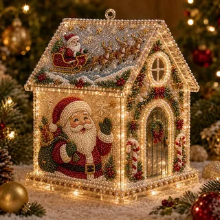 Diamond Painting Weihnachten,3D Weihnachtshaus Weihnachtsdorf mit LED | Diamond Painting Erwachsene,DIY Pearl Diamant Painting Weihnachtsdeko mit Beleuchtung zum Aufhängen oder Aufstellen Geschenk